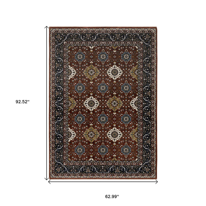 5' X 8' Traditional Medallion Area Rug With Fringe - Red