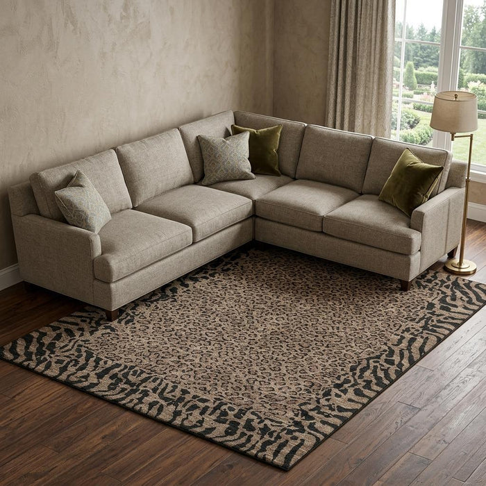 10' X 14' Animal Print Washable Area Rug With UV Protection (692028) - Brown / Black