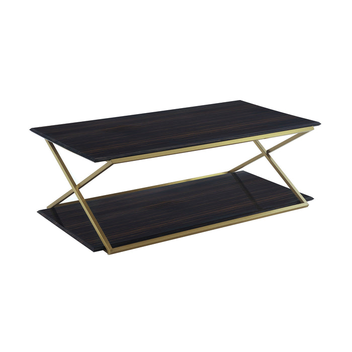 Metal Coffee Table With Shelf - Dark Brown And Gold