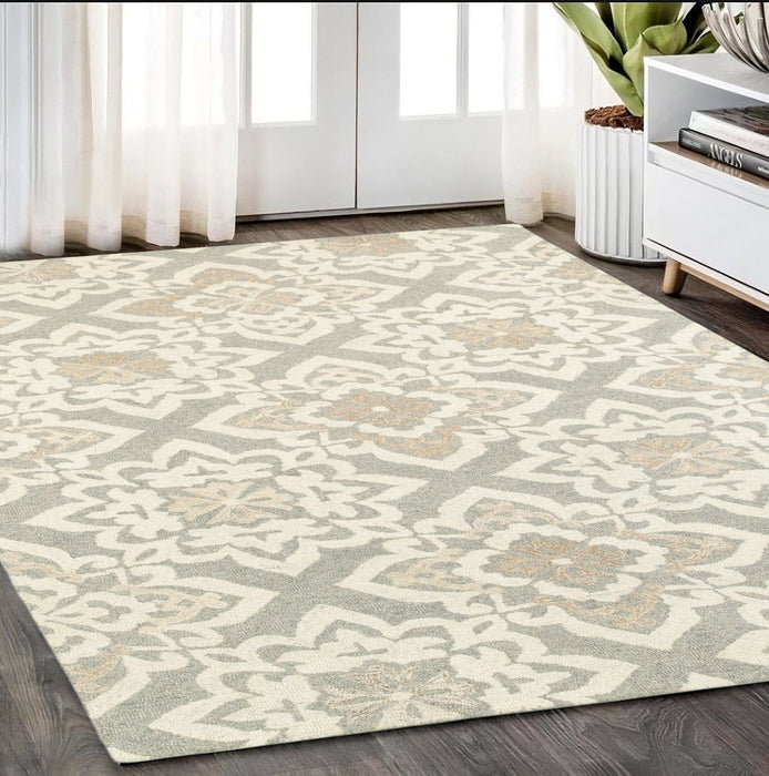5' X 8' Wool Geometric Hand Tufted Area Rug - Gray And Sand