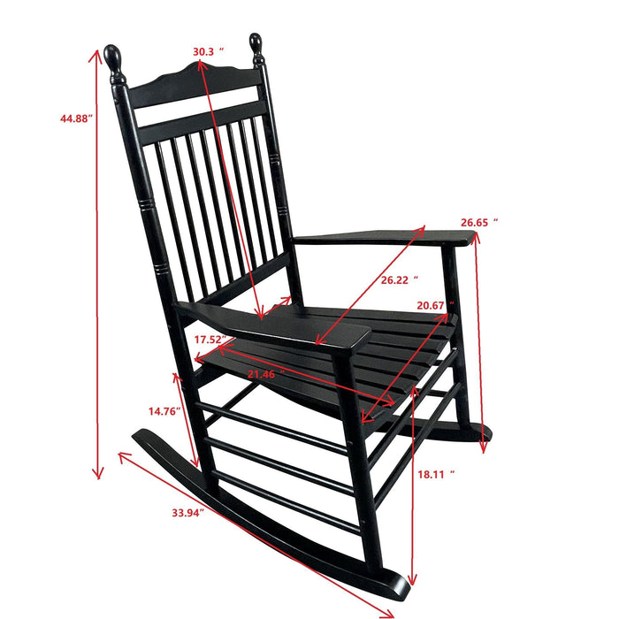 Giga wooden balcony porch adult rocking chair with curved armrests and slatted back for outdoor relaxation.