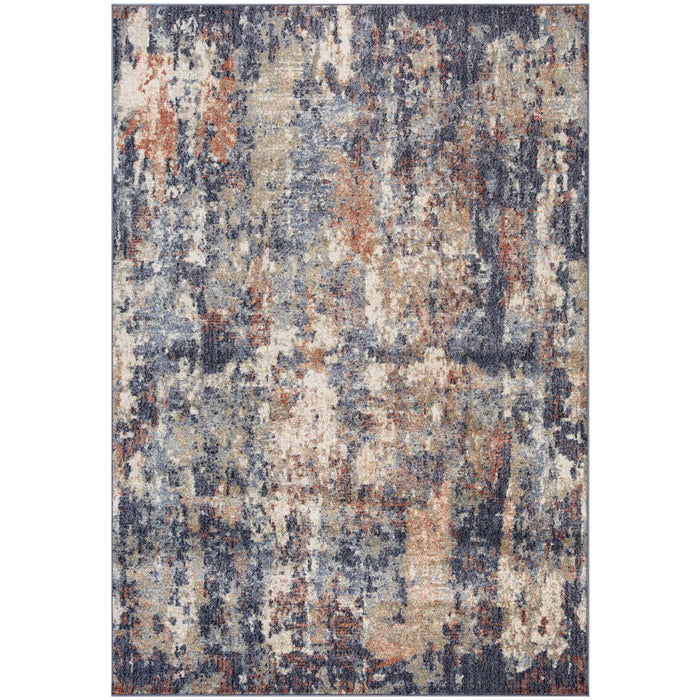 9' x 12' Abstract Power Loom Area Rug - Ivory Navy And Orange