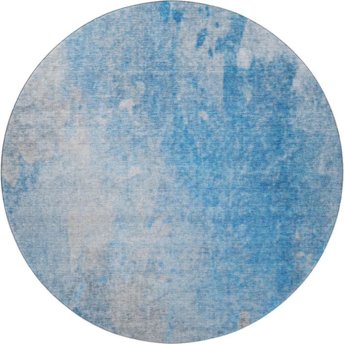8' Abstract Washable Round Rug With UV Protection (649387) - Blue / Gray