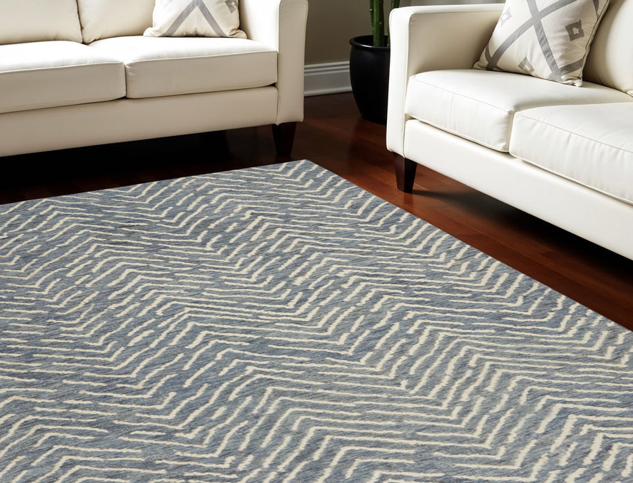 8' X 12' Wool Chevron Area Rug - Indigo / Ivory