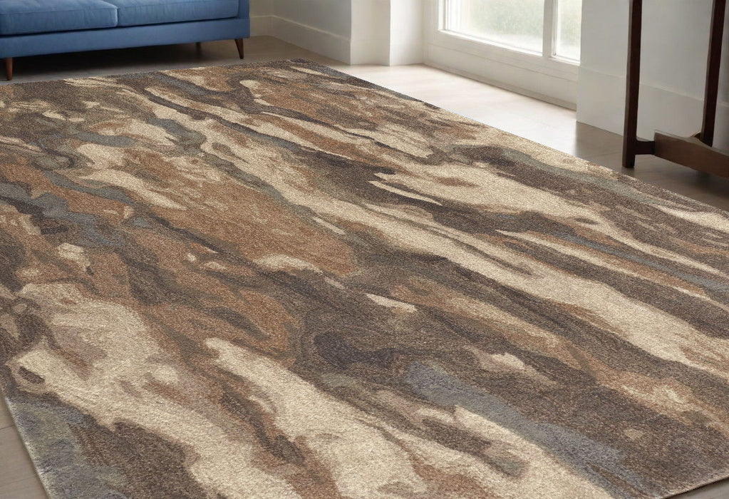 5' x 8' Wool Abstract Hand Tufted Area Rug - Green And Ivory