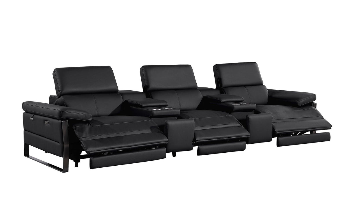 Top Grain Leather Reclining Metal USB Sofa (720342) - Black