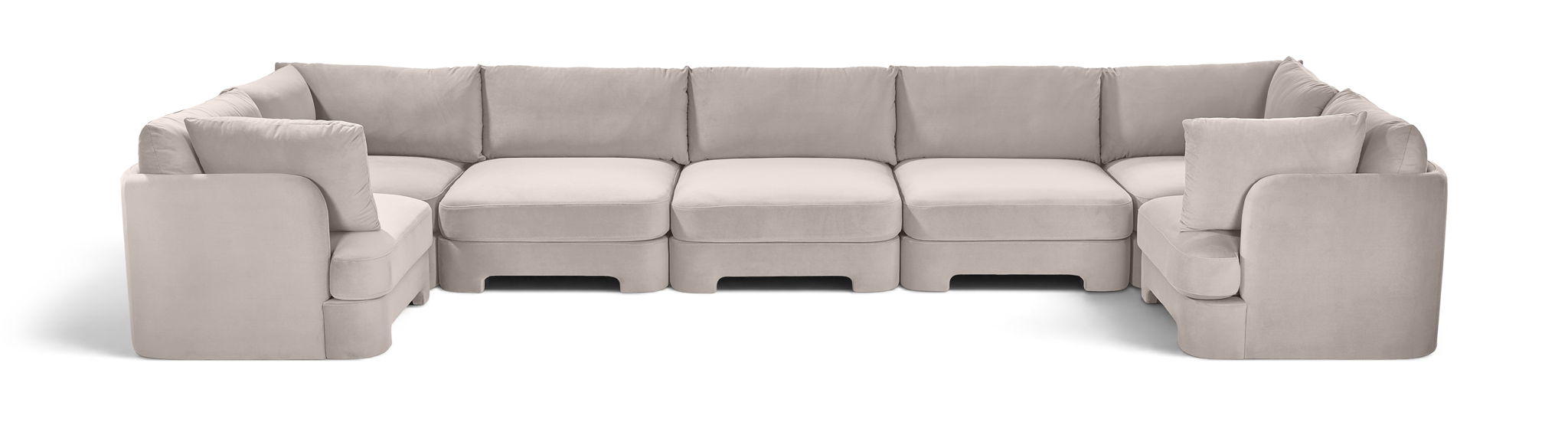 Meridian Furniture Hammond velvet performance fabric U-shaped sectional sofa with seven pieces, plush upholstery, and modern design.