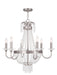 HomeRoots 28-inch six-light metal chandelier with clear shades and dimmable feature in nickel finish, modern lighting fixture.