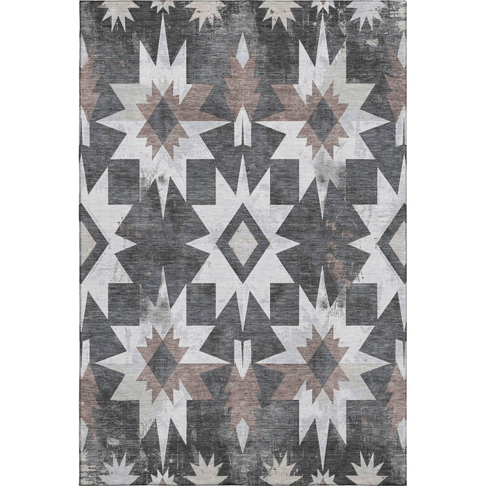 10' X 14' Diamond Washable Area Rug With UV Protection (707197) - Graphite / Brown / Ivory