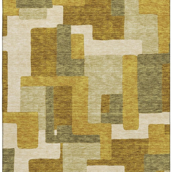 10' X 14' Geometric Washable Area Rug With UV Protection (675750) - Wheat / Ivory / Gold
