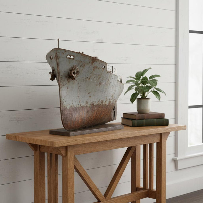 Hand Painted Model Boat - Dark Brown / Gray