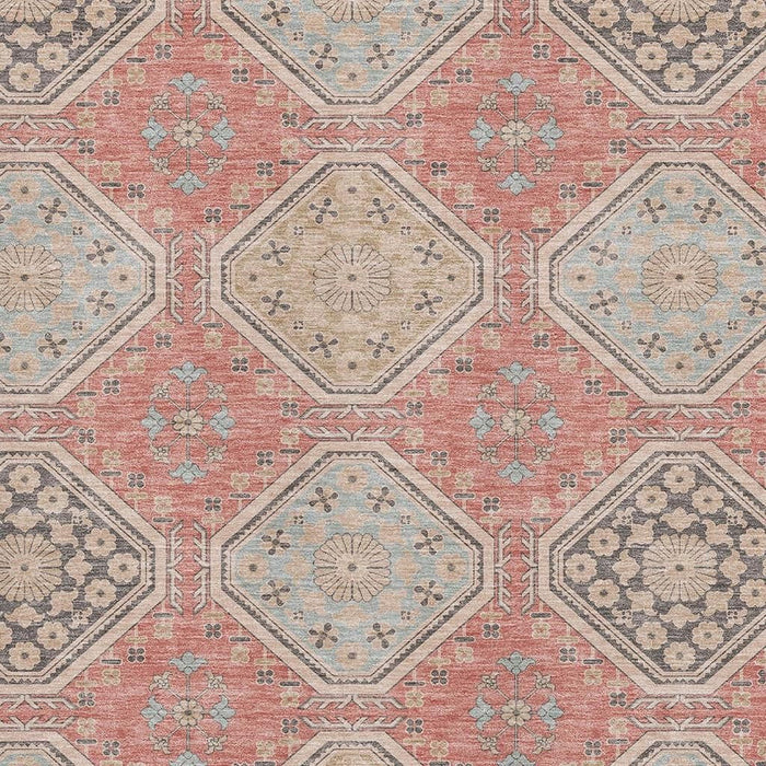 10' X 14' Floral Washable Area Rug With UV Protection (693756) - Salmon / Beige / Gray