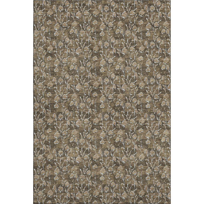 8' X 10' Floral Washable Area Rug With UV Protection (656434) - Brown / Ivory