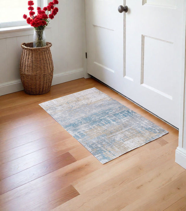 3' x 5' Abstract Non Skid Area Rug - Blue And Yellow