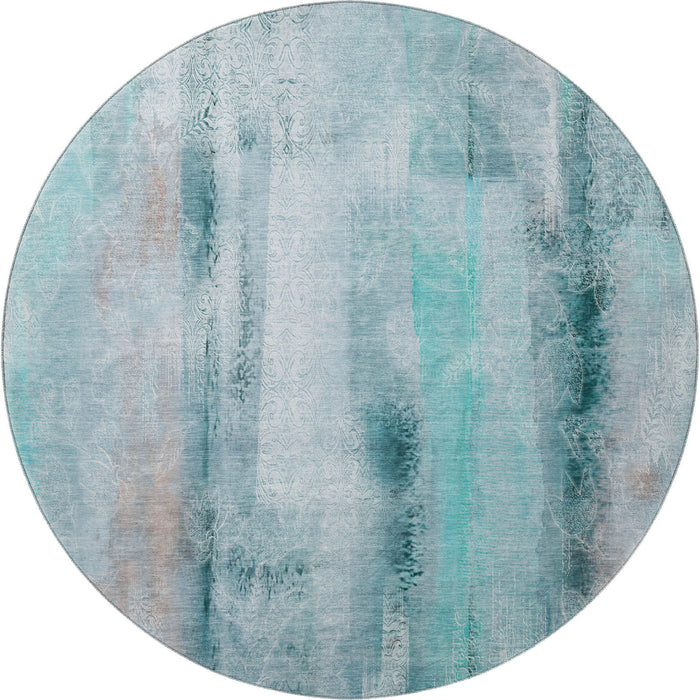 8' Abstract Washable Round Rug With UV Protection (648145) - Teal / Ivory