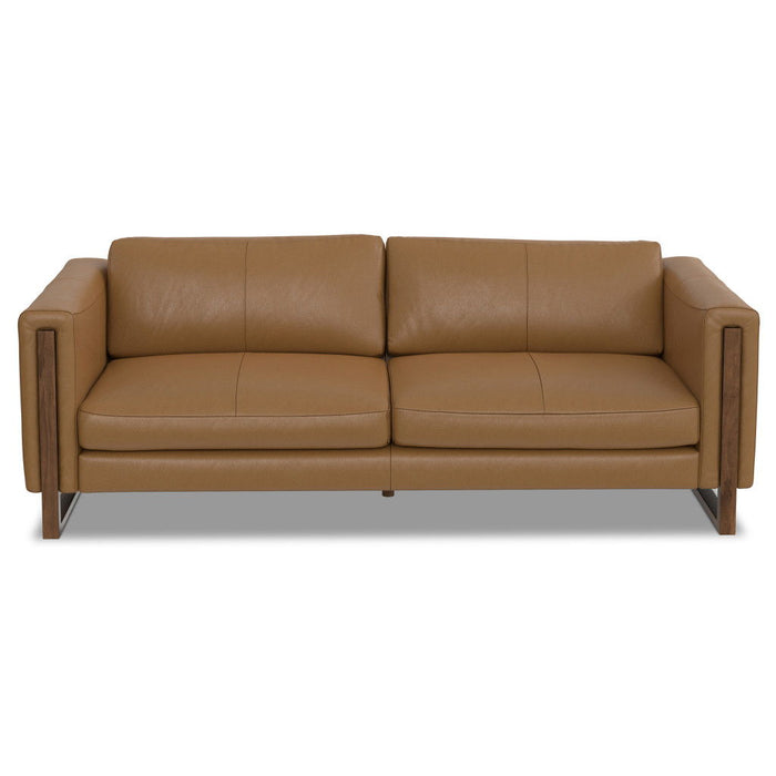 Leather Sofa With Walnut Legs - Brown