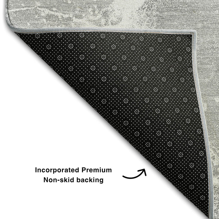 10' X 14' Abstract Washable Area Rug With UV Protection (646966) - Gray / Ivory