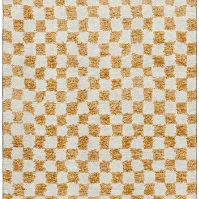 10' X 14' Geometric Washable Area Rug With UV Protection (709402) - Orange / Ivory