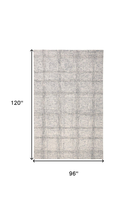 8' x 10' Wool Plaid Tufted Handmade Stain Resistant Area Rug - Ivory And Gray