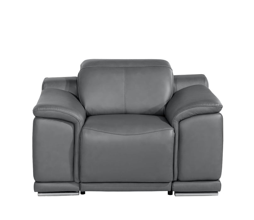 Genuine Leather Wall Hugger Power Recliner With USB - Battleship Gray