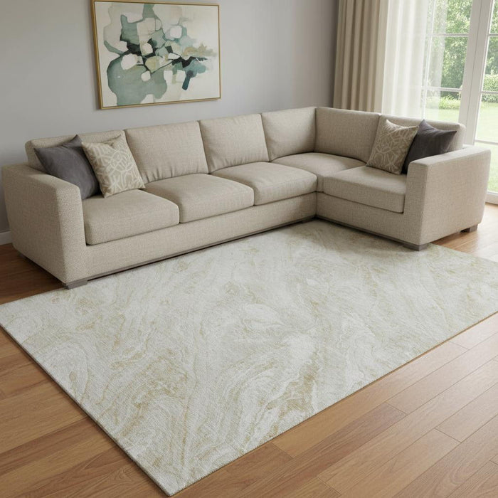 10' X 14' Abstract Washable Area Rug With UV Protection (653458) - Ivory / Beige