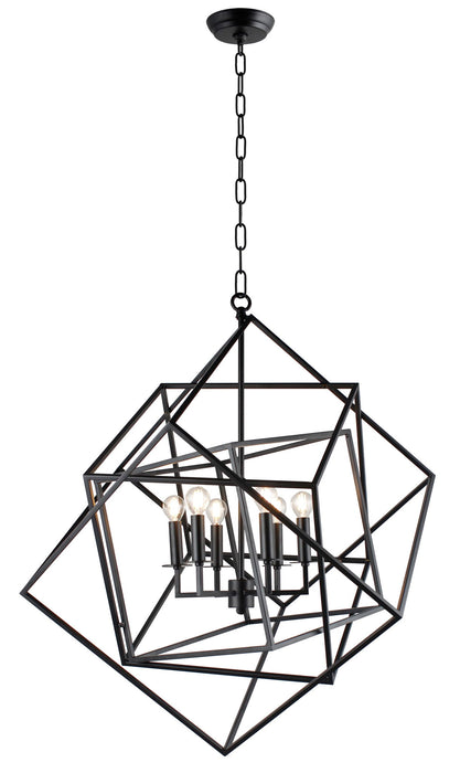 Unique Statement Six Light Metal Chandelier With Shades - Black