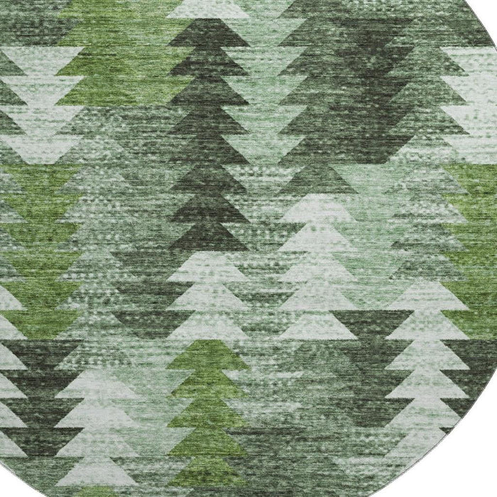 8' Southwestern Washable Round Rug With UV Protection - Olive Green