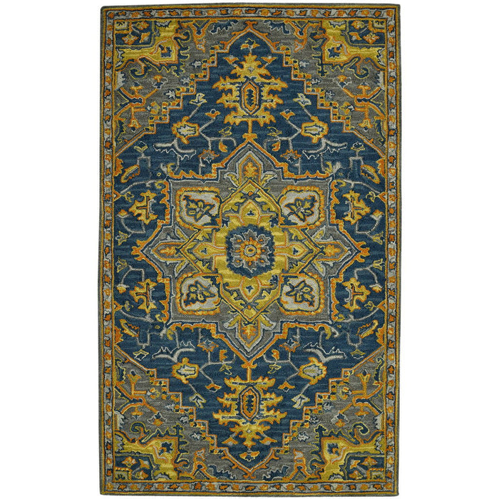 8' X 10' Wool Medallion Hand Tufted Area Rug - Blue And Orange