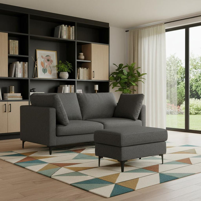76" 2 Piece Living Room Set Fabric Sofa With Ottoman With Black Legs - Gray