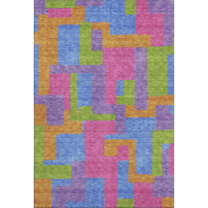 9' X 12' Abstract Geometric Washable Area Rug With UV Protection - Purple
