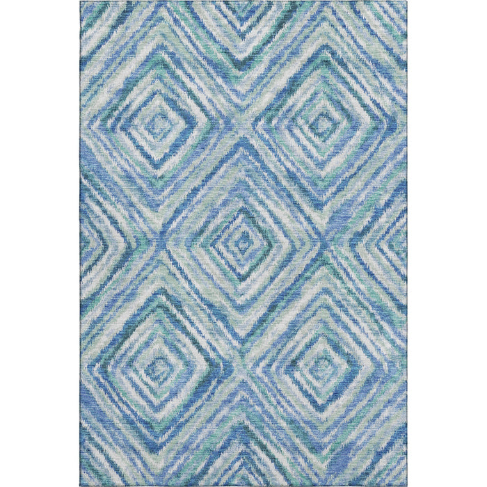8' X 10' Geometric Washable Area Rug With UV Protection - Blue / Ivory