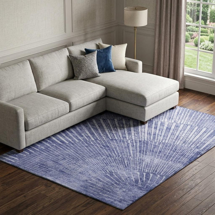 10' X 14' Geometric Washable Area Rug With UV Protection (648340) - Navy Blue / Ivory