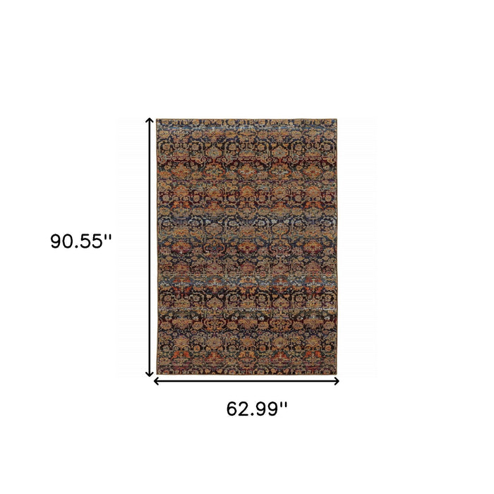 5.3' x 7.6' Abstract Power Loom Area Rug - Dark Brown