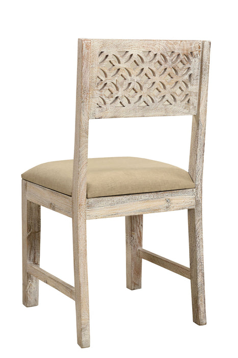 Upholstered Fabric Carved Back Dining Side Chairs (Set of 2) - White