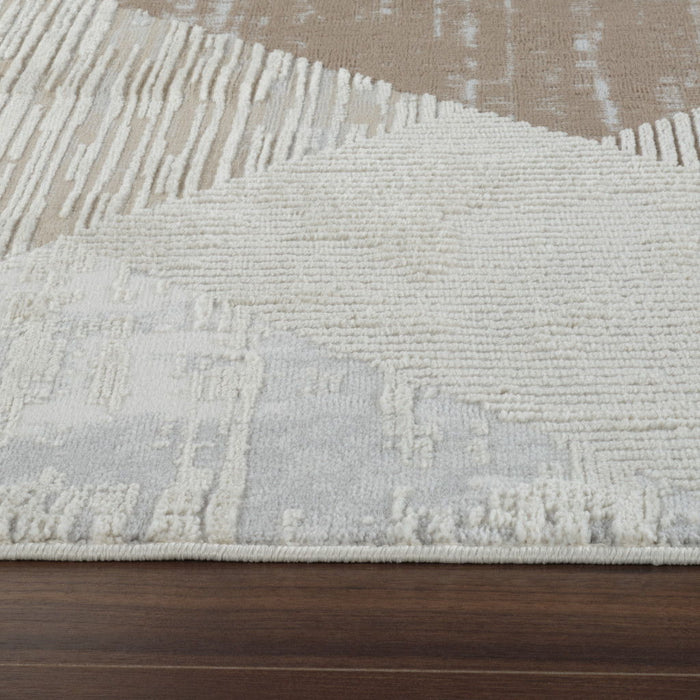 7.9' x 7.9' Modern Abstract Distressed Area Rug - Beige And Brown