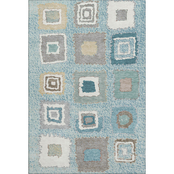 10' X 14' Geometric Washable Area Rug With UV Protection (711023) - Teal / Ivory / Beige