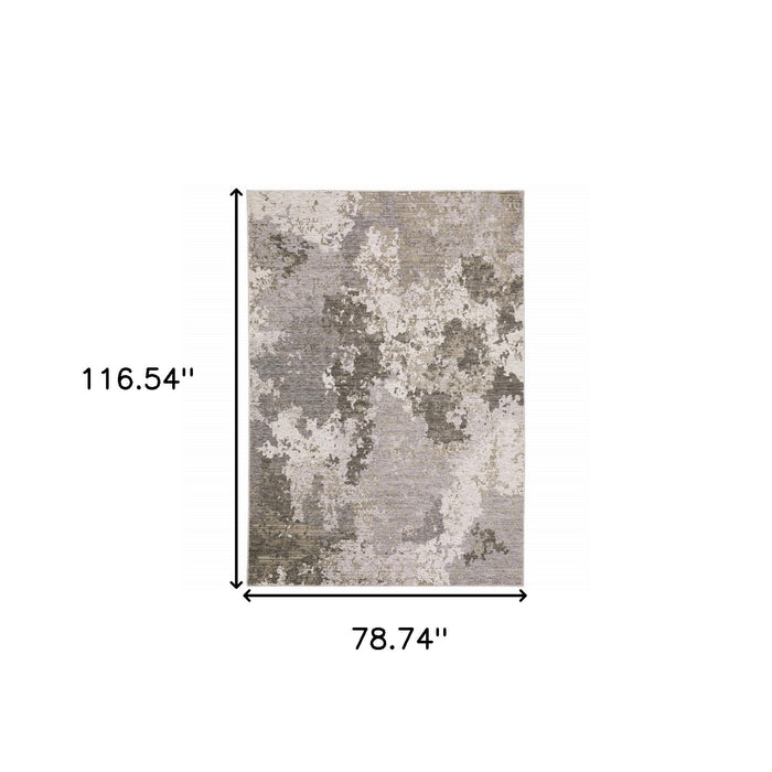 6' x 9' Abstract Power Loom Stain Resistant Area Rug - Gray Ivory Beige Tan Brown And Black