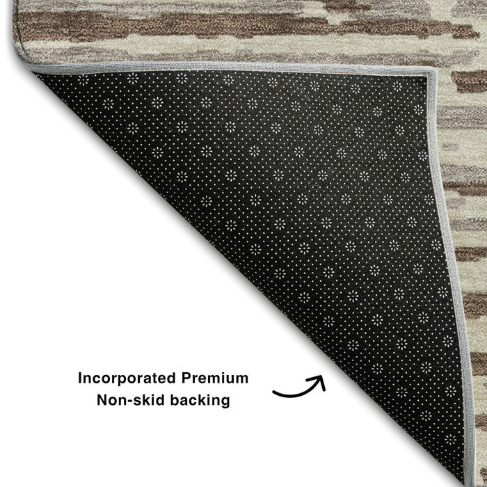 10' X 14' Striped Washable Area Rug With UV Protection (670537) - Brown / Ivory