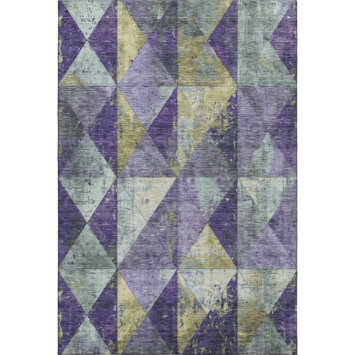 10' X 14' Geometric Washable Area Rug With UV Protection (699076) - Eggplant / Gold / Ivory