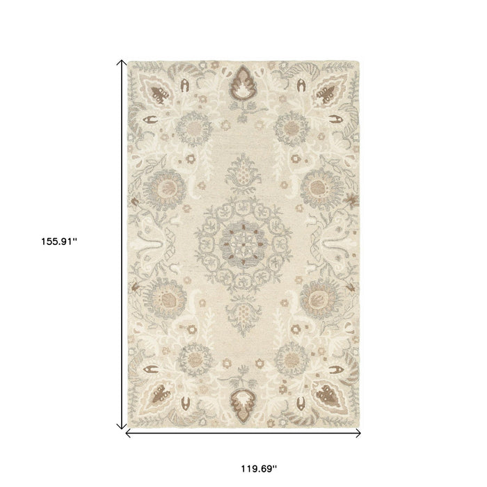 10' X 13' Scandinavian Wool Floral Hand Tufted Area Rug - Sand
