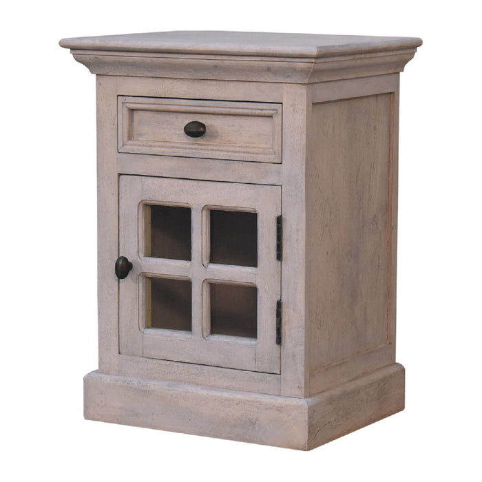24" Solid Wood And Glass Distressed Two Drawer Nightstand - Gray