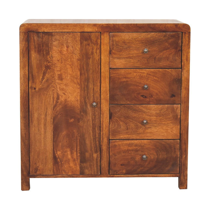 32" Distressed Solid Wood Accent Cabinet With Single Door And Four Drawers - Brown