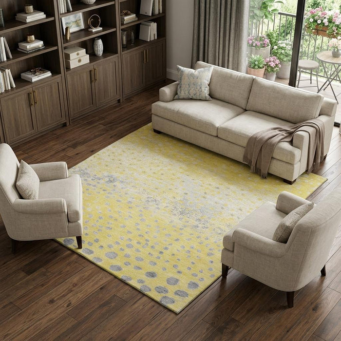 10' X 14' Polka Dot Washable Area Rug With UV Protection (693264) - Yellow / Gray / Ivory