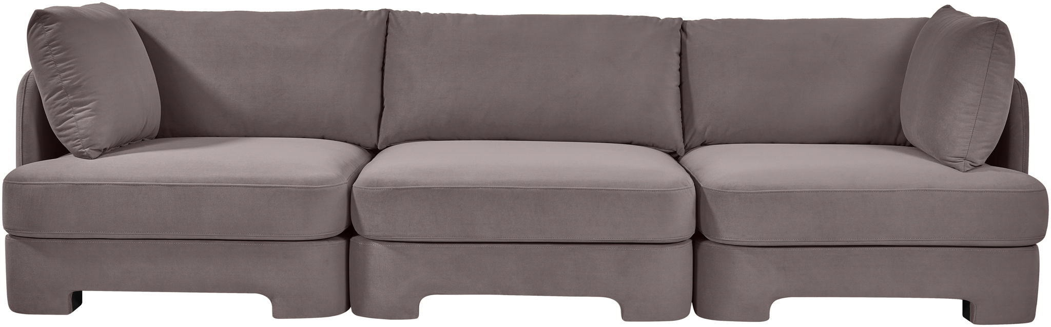 Meridian Furniture Velvet Performance Fabric 3-piece sofa sectional with plush upholstery and modern design for comfortable seating.