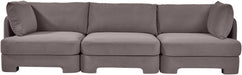 Meridian Furniture Velvet Performance Fabric 3-piece sofa sectional with plush upholstery and modern design for comfortable seating.