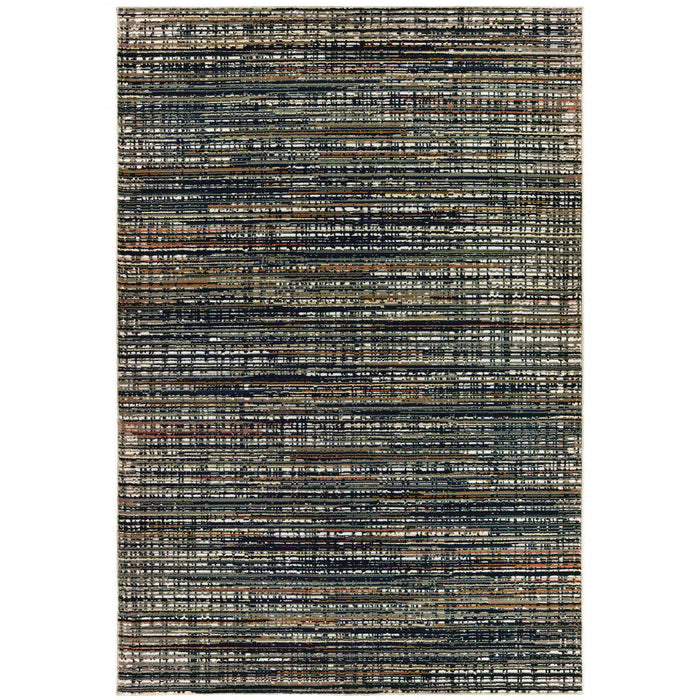 10' x 13' Abstract Power Loom Stain Resistant Area Rug - Black Navy Gold Ivory And Blush