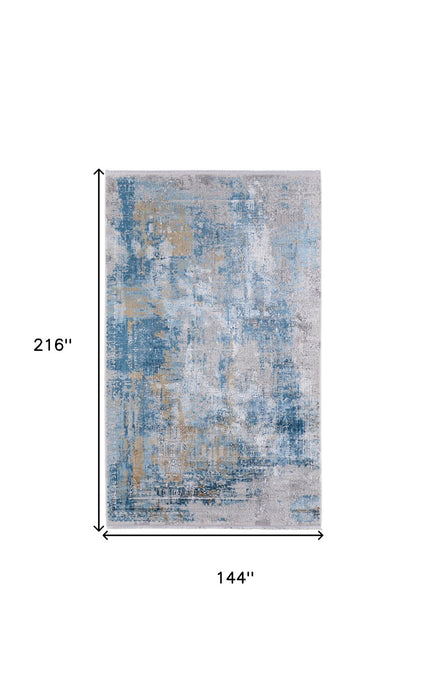 12' X 18' Abstract Power Loom Area Rug With Fringe - Blue