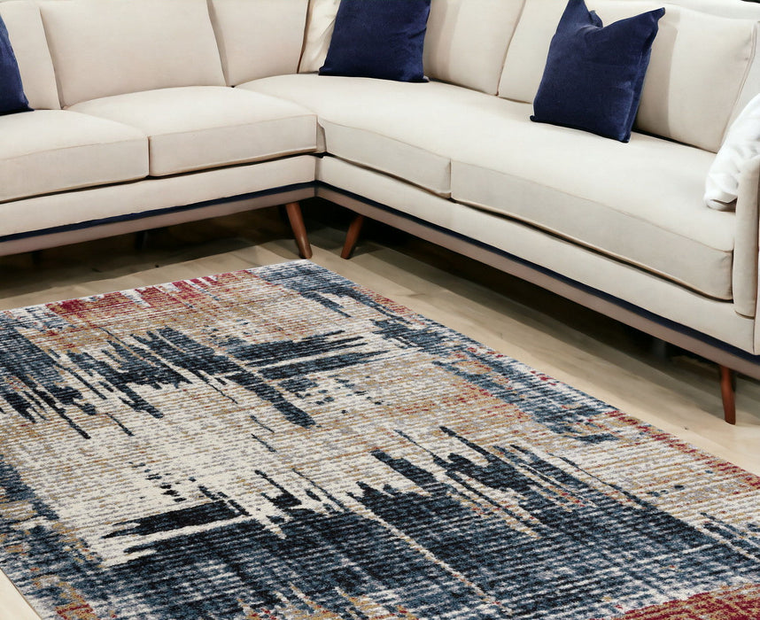 8' x 11' Abstract Area Rug - Blue And Ivory