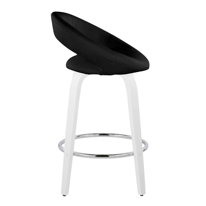 Cinch - Contemporary Fixed-Height Swivel Counter Stool (Set of 2) - White Wood, Round Chrome Footrest