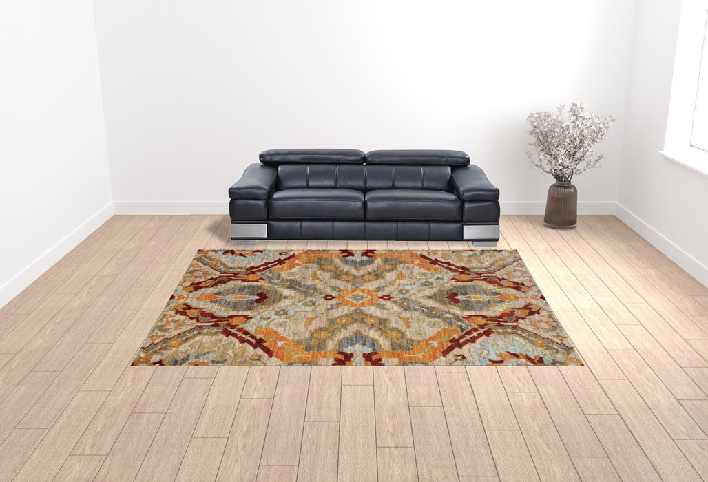 10' x 13' Abstract Power Loom Stain Resistant Area Rug - Beige Orange Blue Gold And Gray